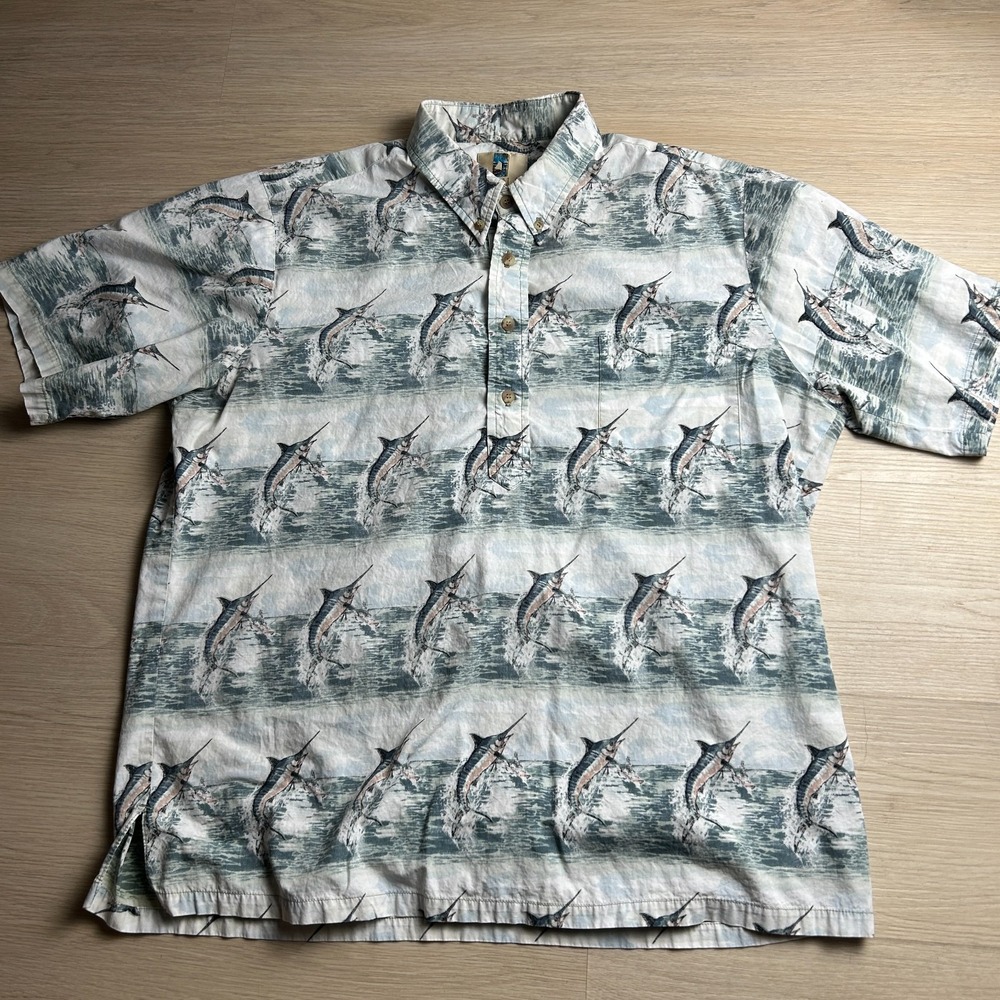 Kahala Hawaiian Islands Mens XL Marlin Swordfish Hawaiian Shirt Pullover Hawaii